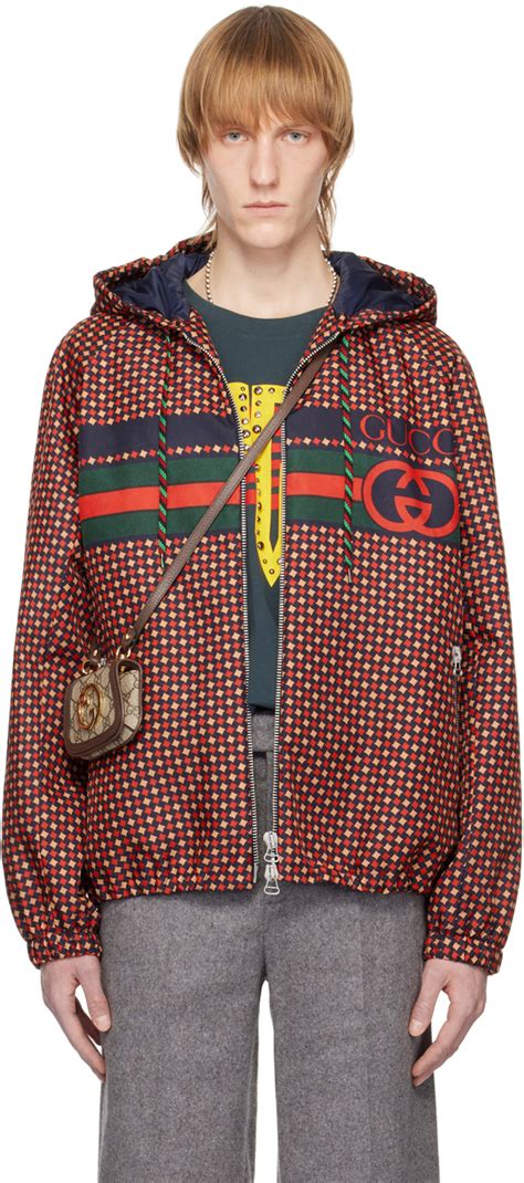 gucci blue red jacket|men's navy Gucci jacket.